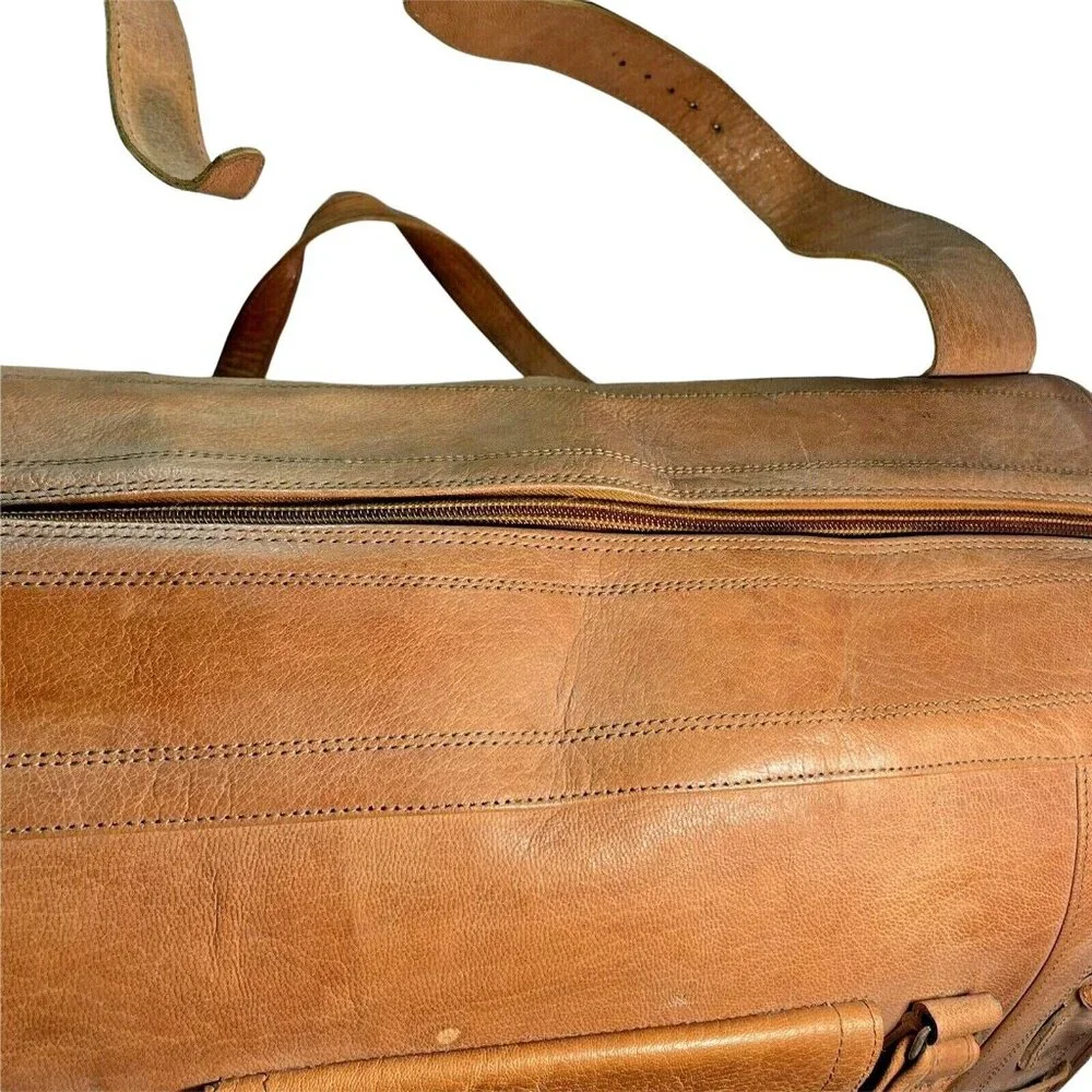 Vintage Tan Leather Duffel Bag Rustic Travel Weekender Overnight Luggage u